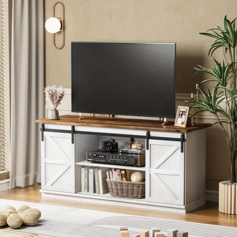 TV Stand Farmhouse Entertainment Center for 65 Inch TV Media Console Cabinet, Barn Doors TV Stand with Storage and Shelves, Modern TV Console Table Furniture