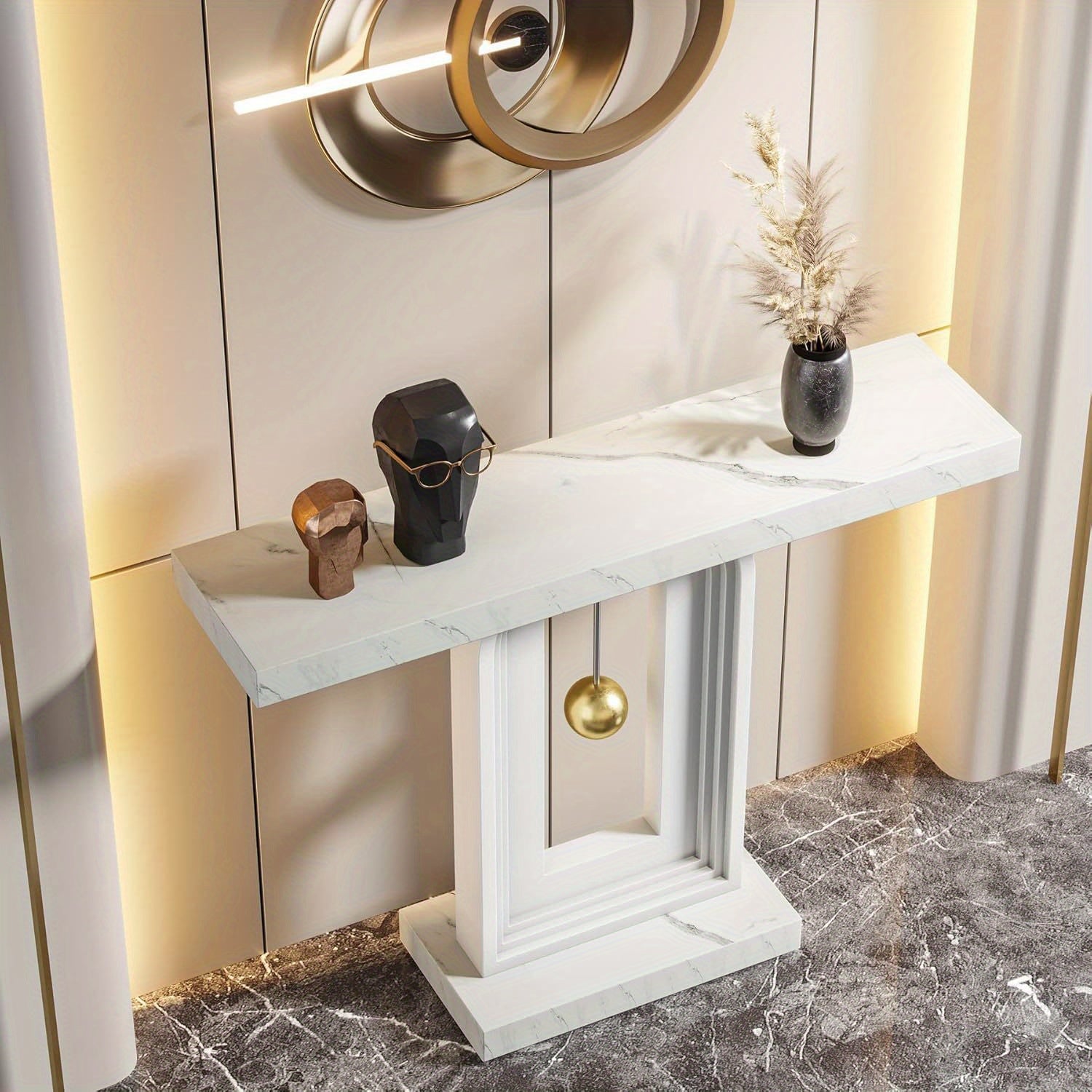 modern foyer table, 40 inch narrow sofa entrance table with a swing base, modern wooden decorative table at the entrance of the living room corridor, storage rack