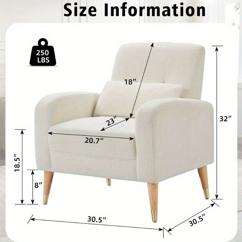 Mid-Century Modern Accent Chair, Upholstered Armchair Living Room Chair, Comfy Single Sofa Chair with Metal Legs, Polyester Fabric Chair for Living Room Bedroom