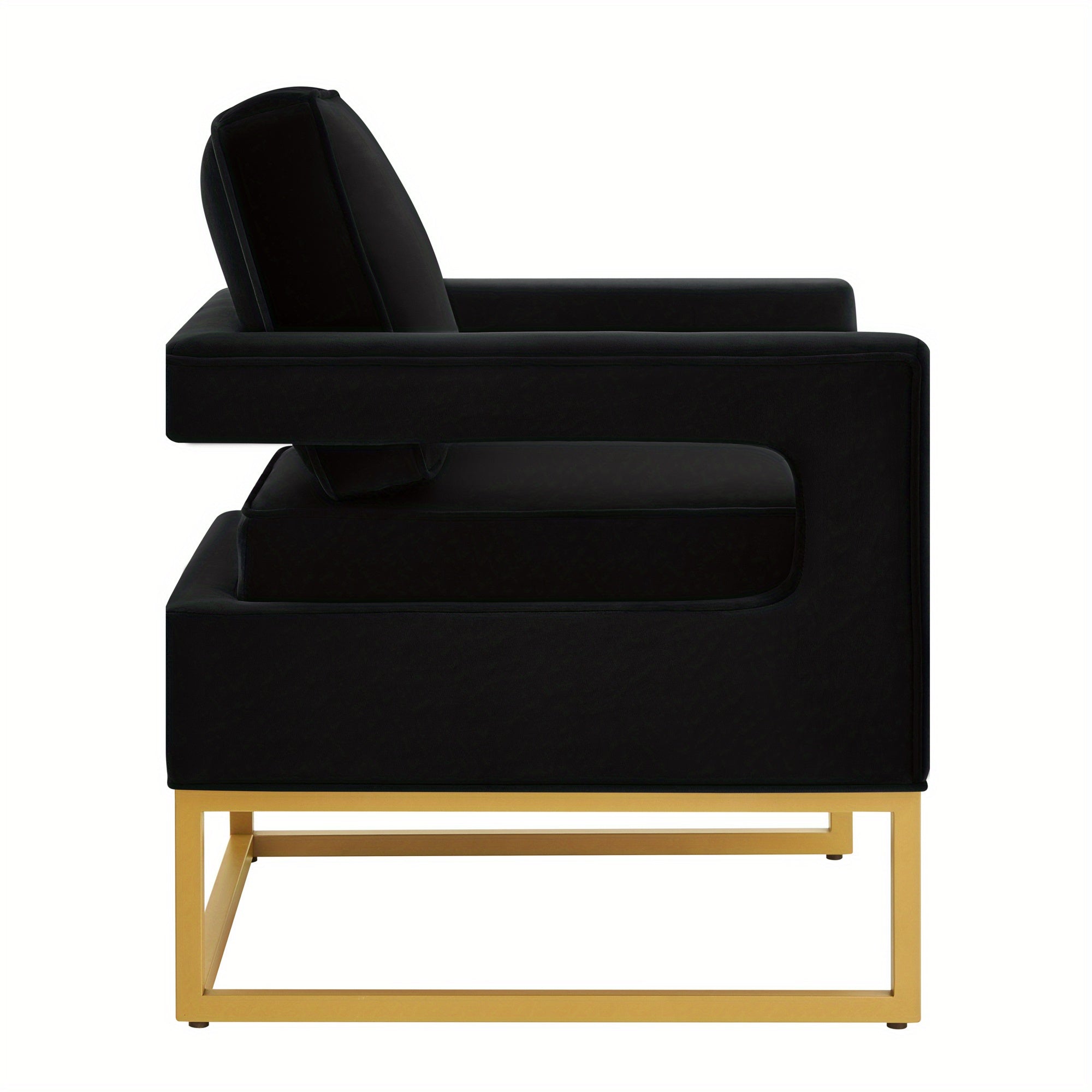 Chic Black Velvet Accent Chair with Golden Metal Base and Open Armrests - Modern Leisure Armchair for Office or Home