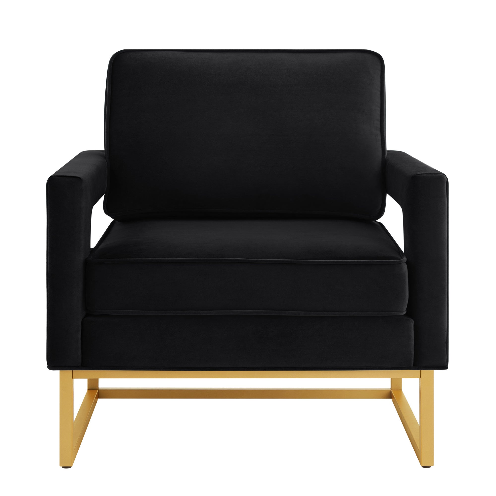 Chic Black Velvet Accent Chair with Golden Metal Base and Open Armrests - Modern Leisure Armchair for Office or Home