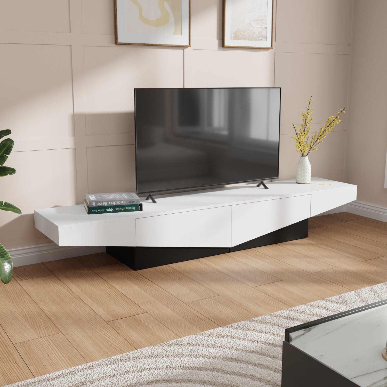Modern media console TV stand with 2 drawers suitable for living rooms stylish design black and white - Black And White