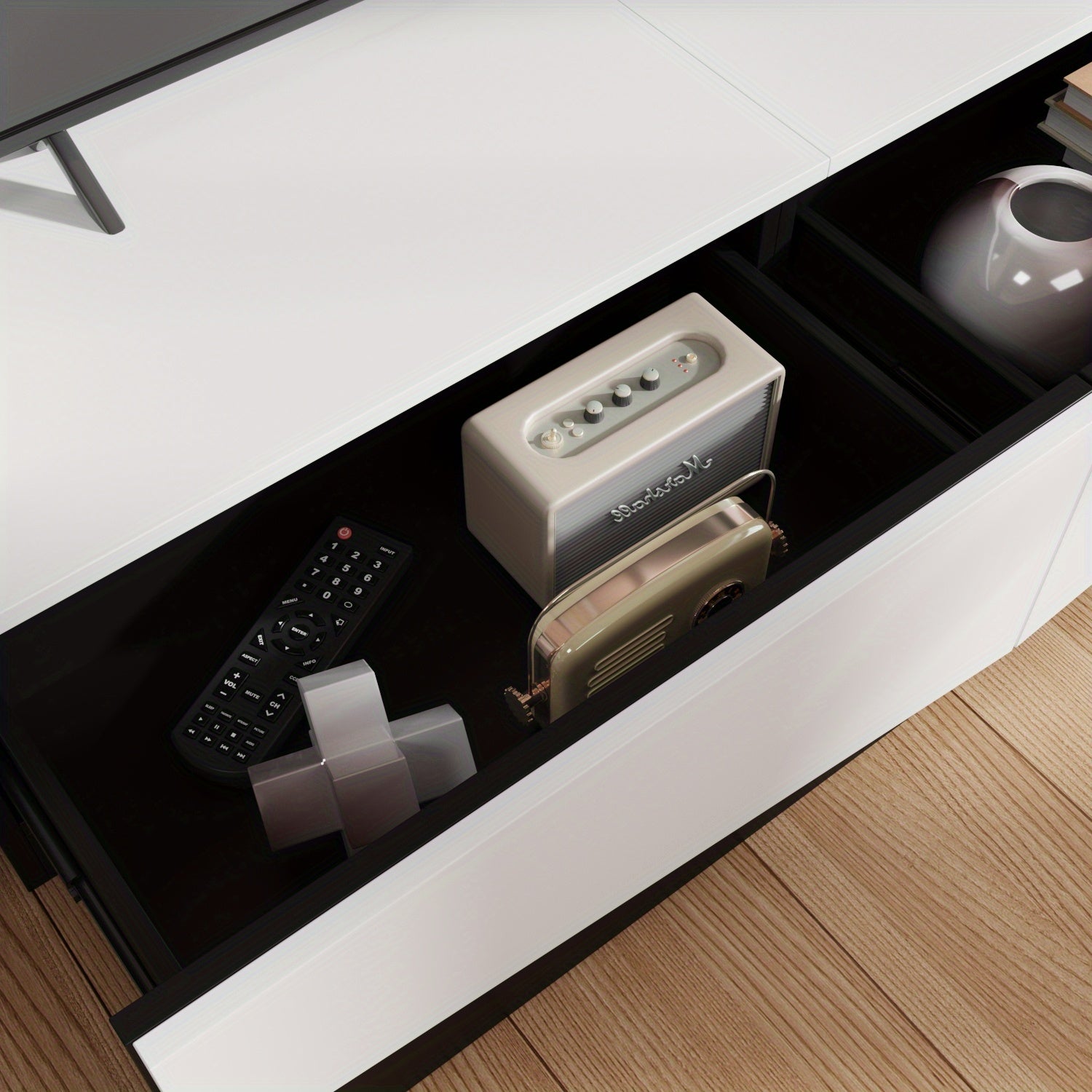 Modern media console TV stand with 2 drawers suitable for living rooms stylish design black and white - Black And White