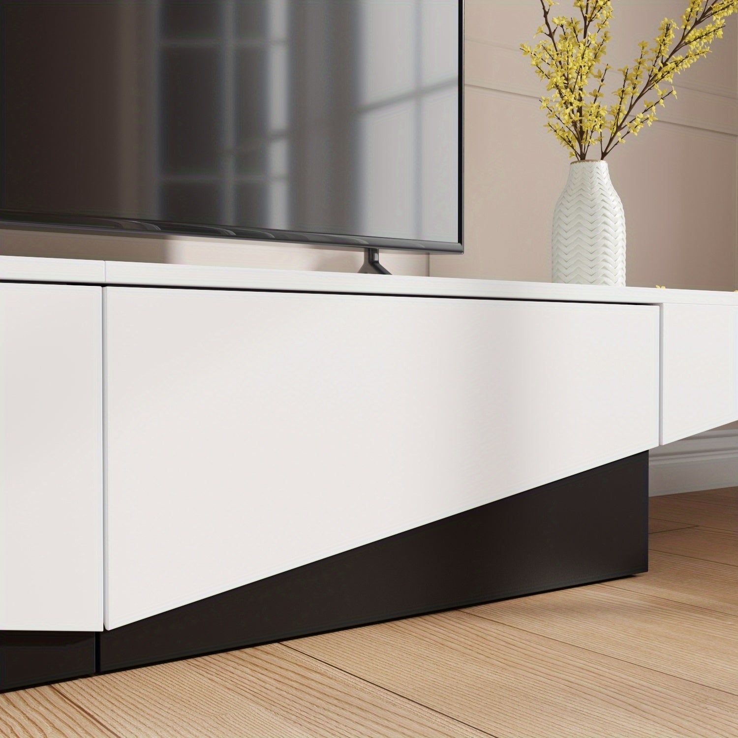 Modern media console TV stand with 2 drawers suitable for living rooms stylish design black and white - Black And White