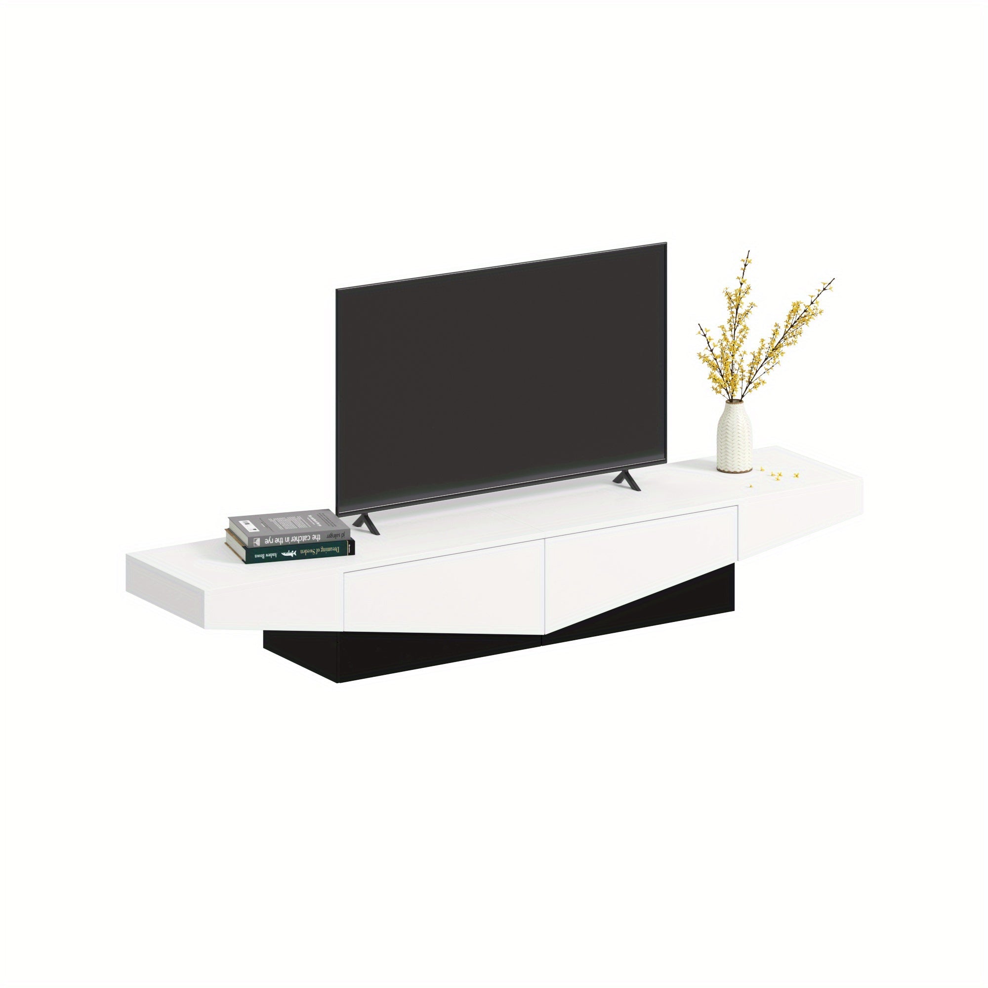 Modern media console TV stand with 2 drawers suitable for living rooms stylish design black and white - Black And White