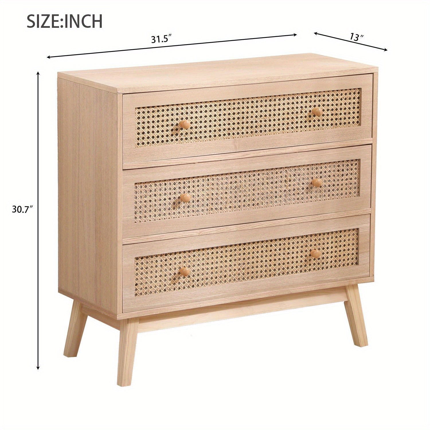80cm 3 Drawer Rattan Storage Cabinet Rattan Drawer Bedroom Dresser Chest of Drawers Storage Organization Unit