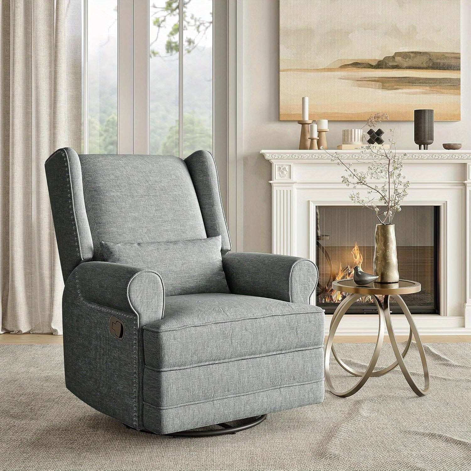 Swivel Recliner Chair with Extra Large Footrest, Comfy Upholstered Glider Rocking Chair for Living room, Bedroom and Ofice