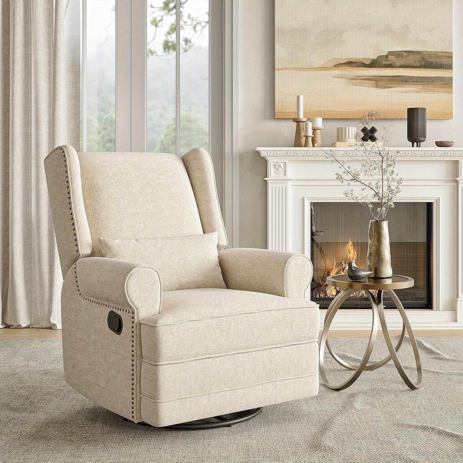 Swivel Recliner Chair with Extra Large Footrest, Comfy Upholstered Glider Rocking Chair for Living room, Bedroom and Ofice