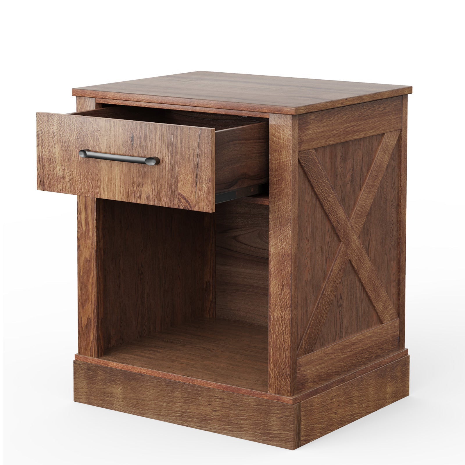 Nightstand with Drawer and Shelf Rustic Wooden Bedside Table Bedroom Brown