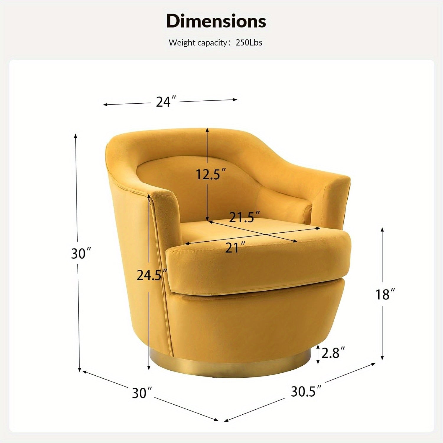 Swivel Barrel Chair, Modern Round Accent Chair w/ Removable Cushion, Armchairs Upholstered Comfy 360 Degree Swivel Single Circle Club Sofa Chair for Living Room Bedroom, Mustard