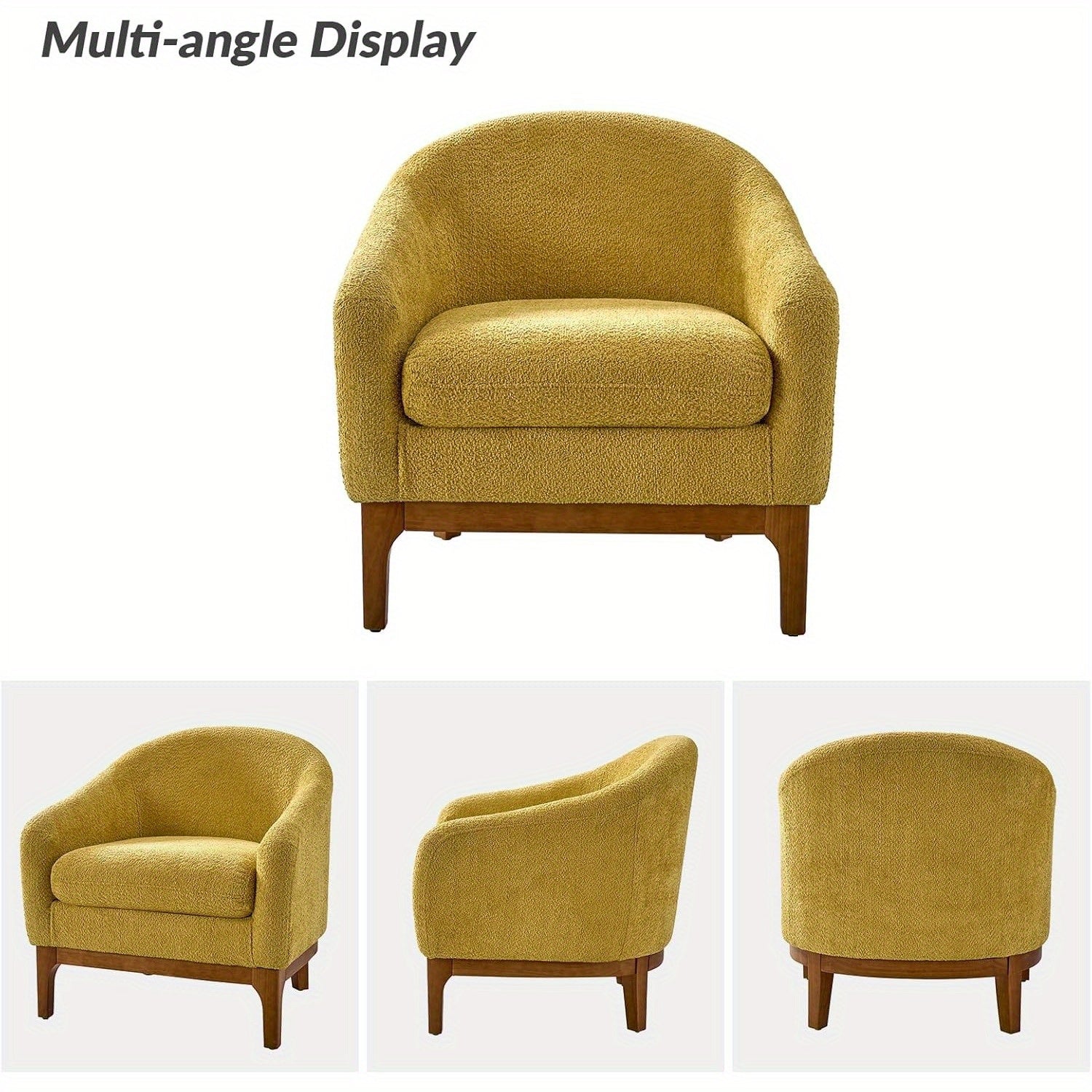 Accent Chair with Arms, Comfy Single Sofa Armchair Living Room Chair with Solid Wood Legs, Upholstered Reading Chair for Living Room & Bedroom, Yellow