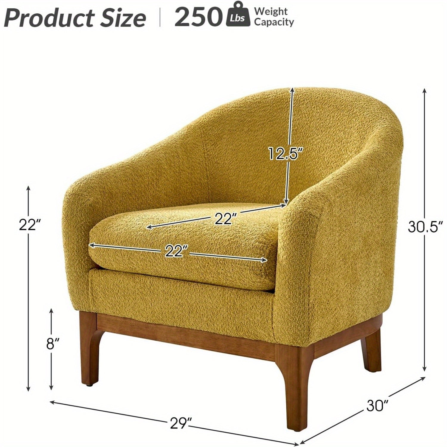 Accent Chair with Arms, Comfy Single Sofa Armchair Living Room Chair with Solid Wood Legs, Upholstered Reading Chair for Living Room & Bedroom, Yellow