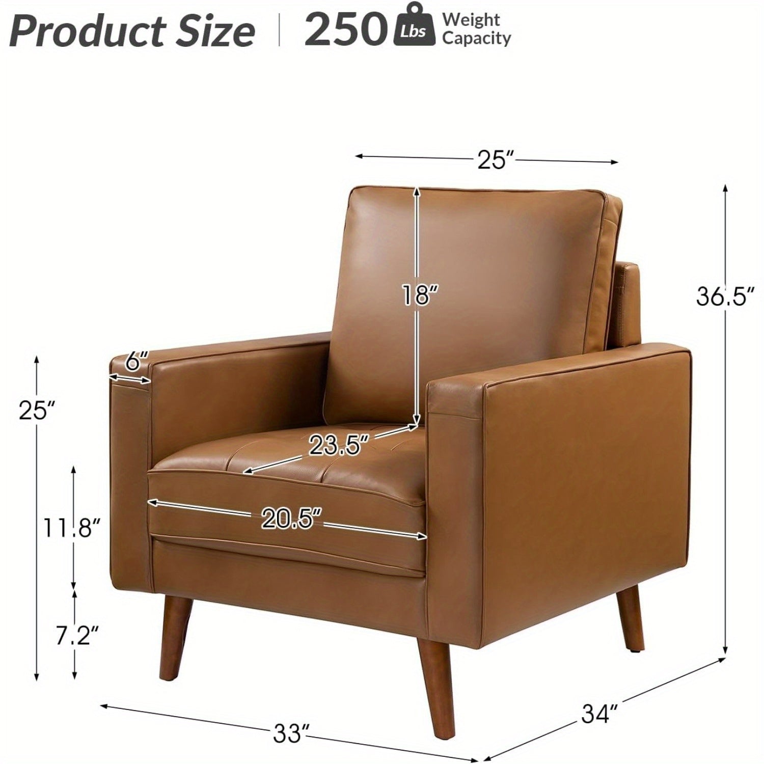 Genuine Leather Accent Chair, Button-Tufted Mid-Century Armchair with Wood Legs, Single Sofa Comfy Upholstered Arm Chair Living Room Furniture w/ Adjustable Backrest for Bedroom, Camel