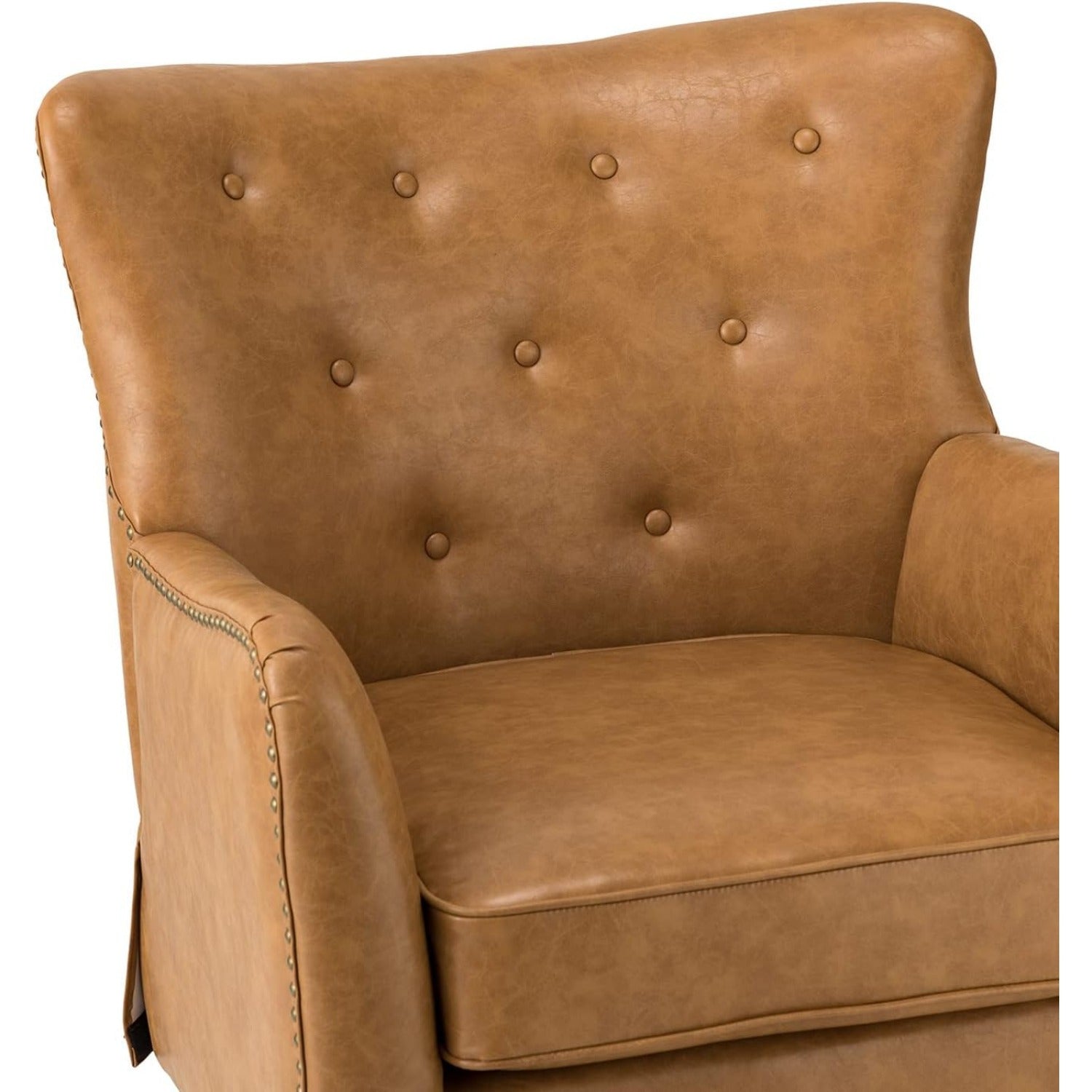 Faux Leather Wingback Accent Chair with Padded Seat, Comfy Upholstered Armchair with Button-Tufted Back and Solid Wood Legs for Living Room/ Bedroom/ Reading Room, Camel