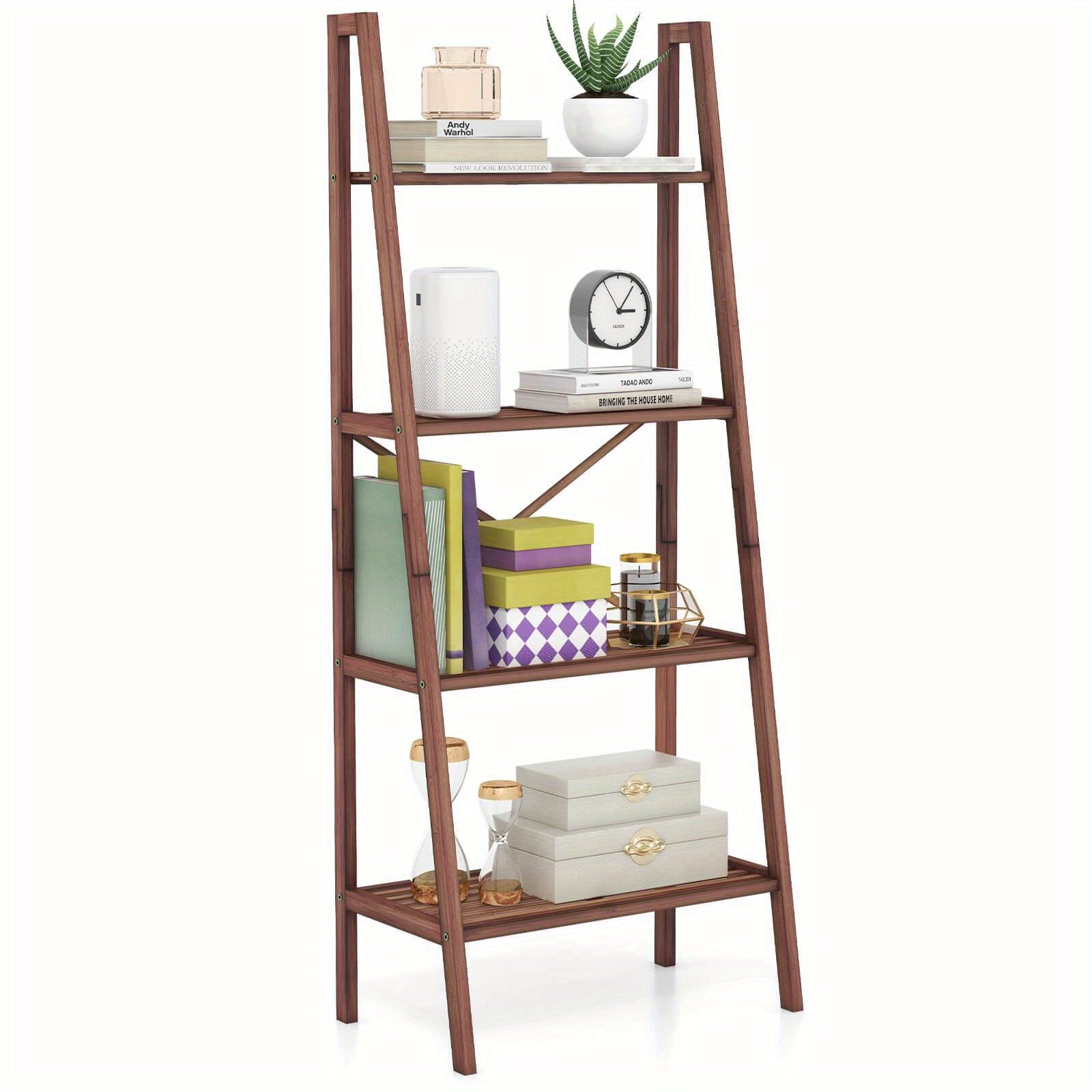 4-Tier Bamboo Ladder Bookshelf 58" Display Shelf Storage Rack Plant Flower Stand