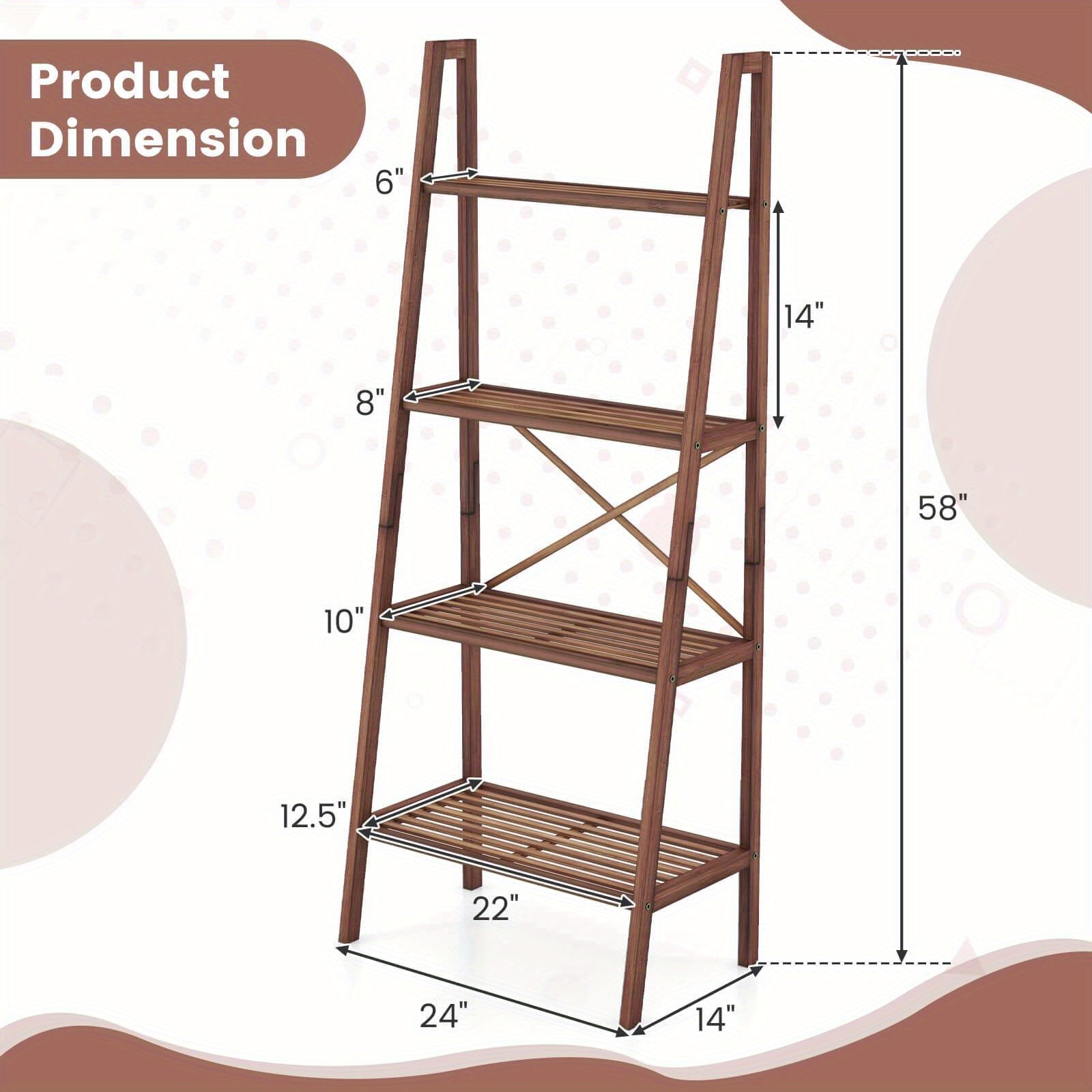 4-Tier Bamboo Ladder Bookshelf 58" Display Shelf Storage Rack Plant Flower Stand