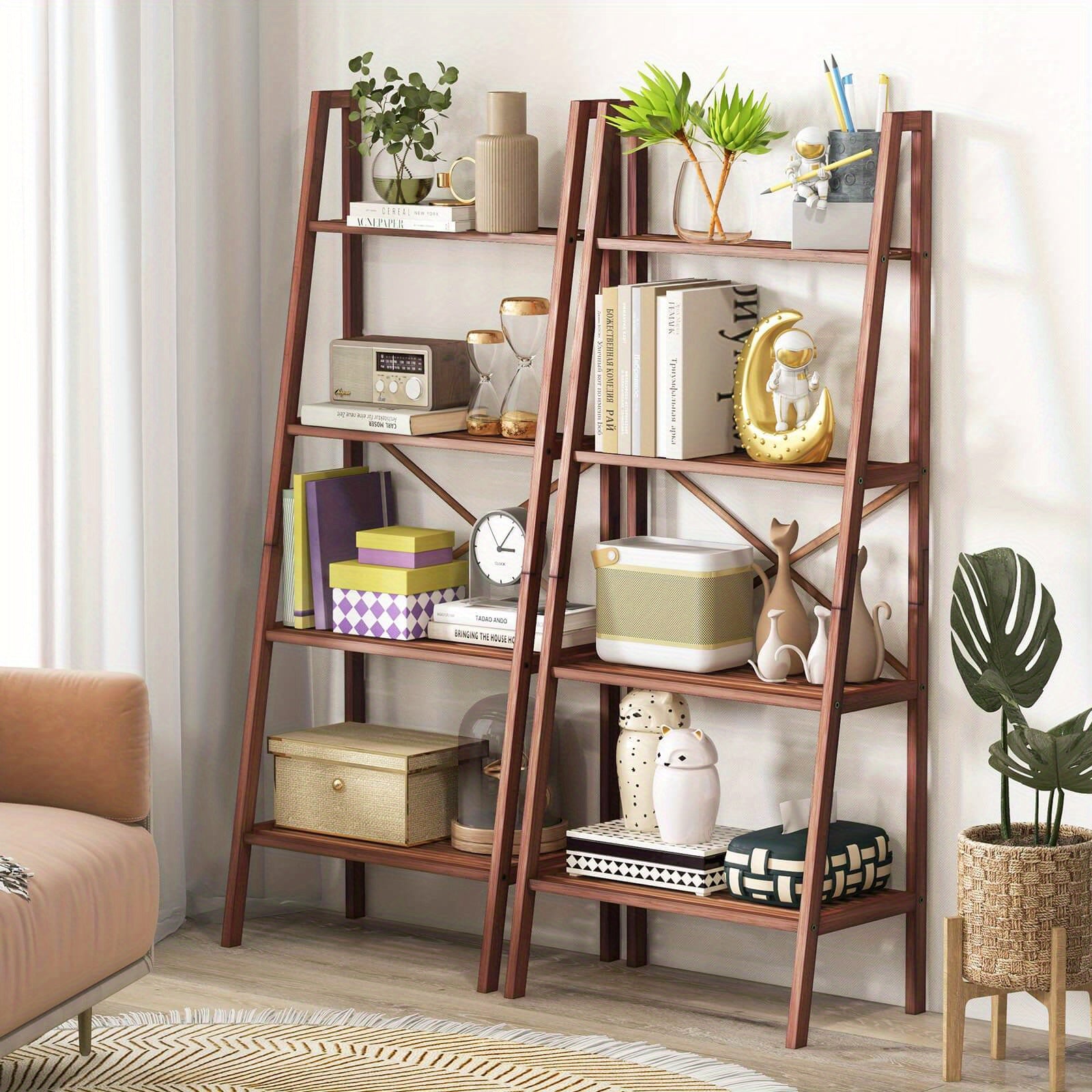 4-Tier Bamboo Ladder Bookshelf 58" Display Shelf Storage Rack Plant Flower Stand