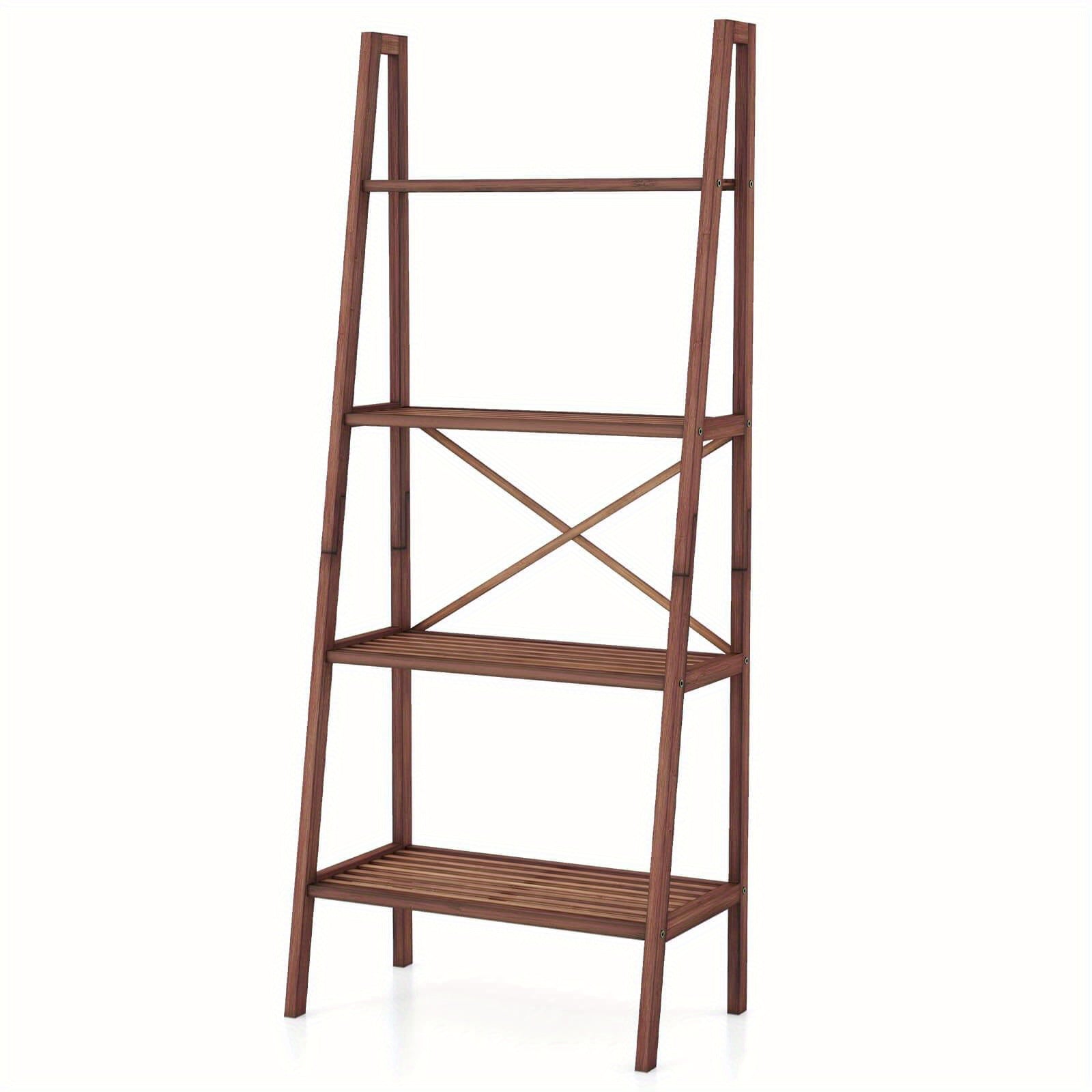 4-Tier Bamboo Ladder Bookshelf 58" Display Shelf Storage Rack Plant Flower Stand