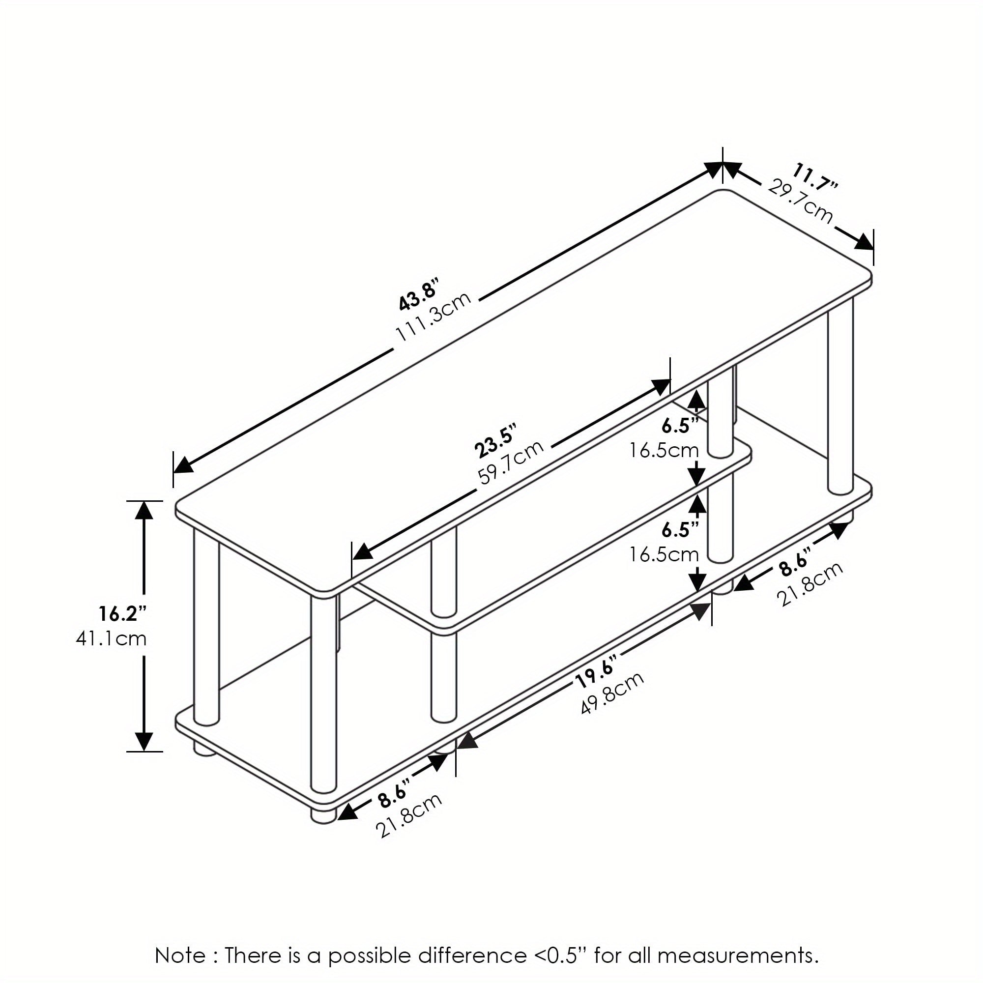 3D 3-Tier Entertainment Stand up to 127cm TV 11.7 x 43.8 x 16.2 inches Simple stylish design yet functional
