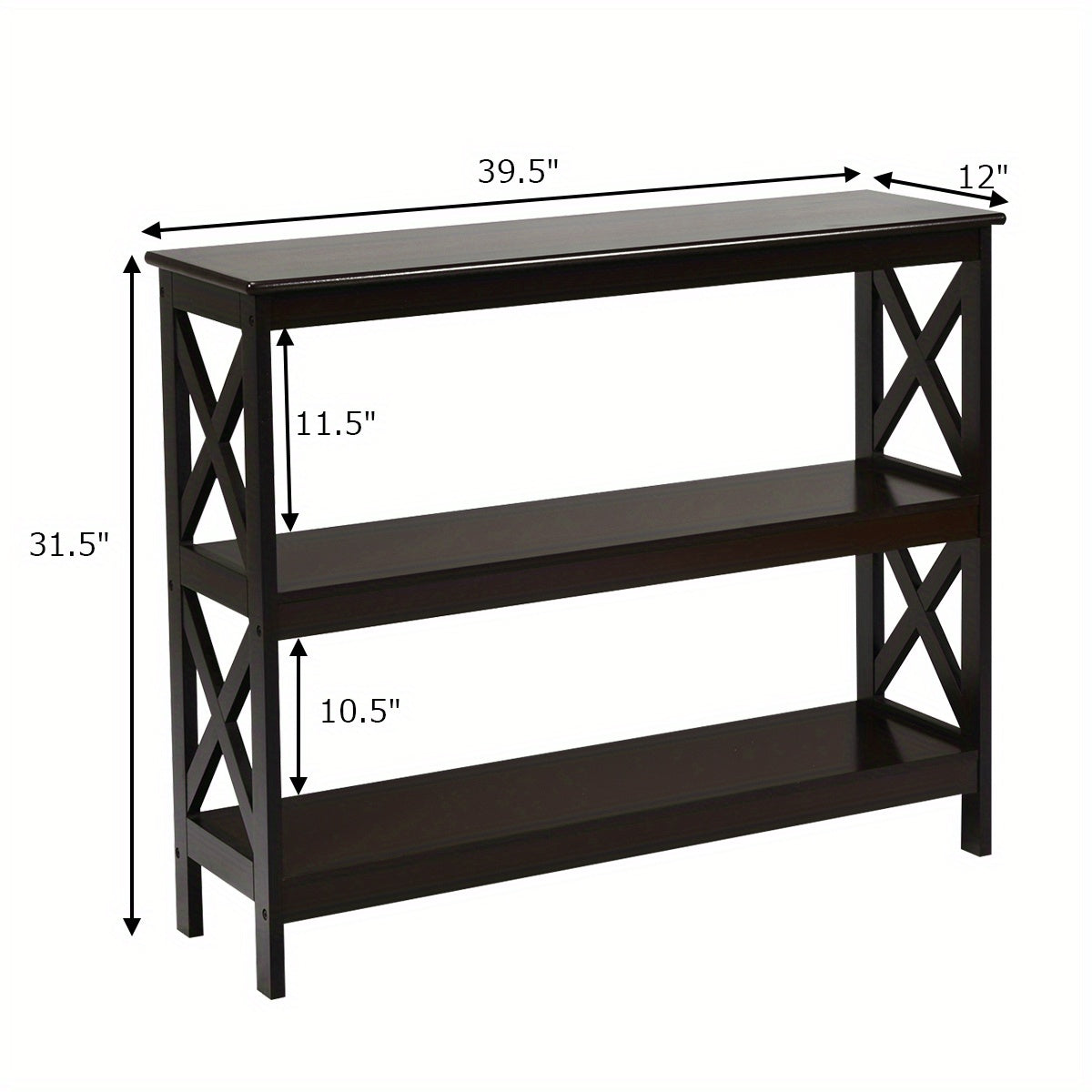 3-Tier Console Table X-Design Bookshelf Sofa Side Accent Table w/Shelf Espresso