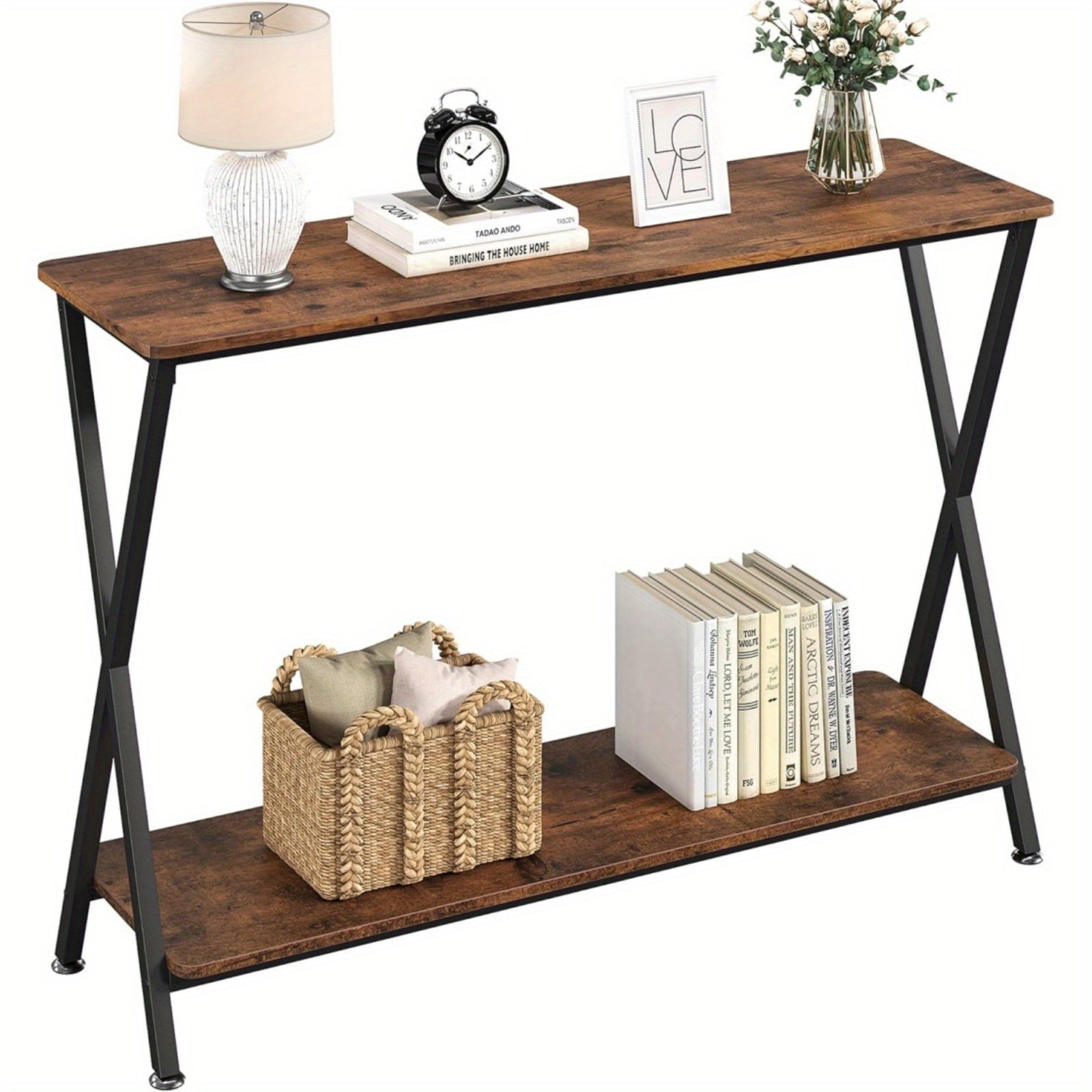 Console Table Sofa Tables Narrow Entryway Table with Storage Shelf and Metal Frame 41.3’’ Behind Couch Table Industrial