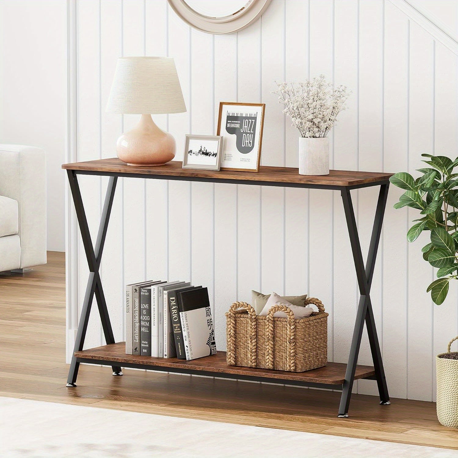 Console Table Sofa Tables Narrow Entryway Table with Storage Shelf and Metal Frame 41.3’’ Behind Couch Table Industrial