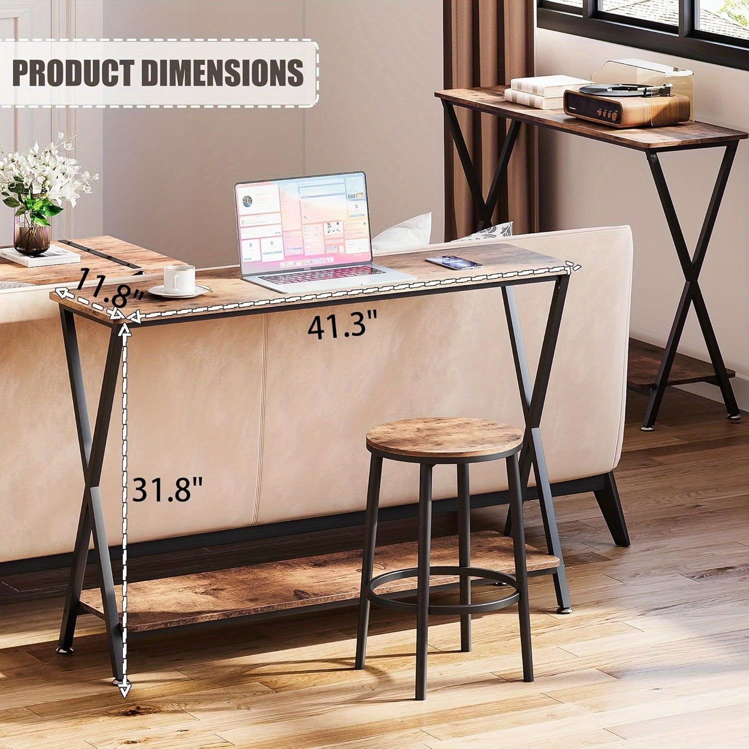 Console Table Sofa Tables Narrow Entryway Table with Storage Shelf and Metal Frame 41.3’’ Behind Couch Table Industrial