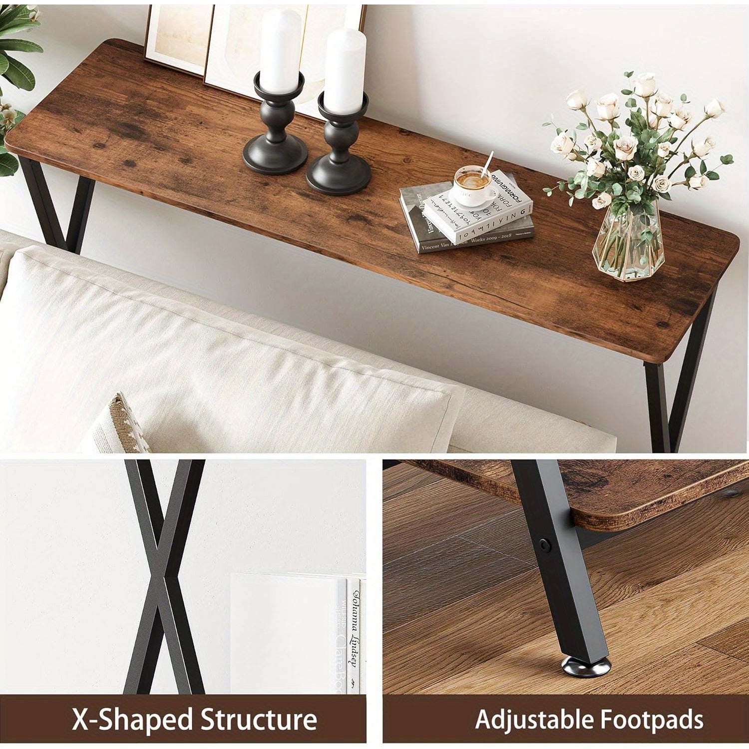 Console Table Sofa Tables Narrow Entryway Table with Storage Shelf and Metal Frame 41.3’’ Behind Couch Table Industrial