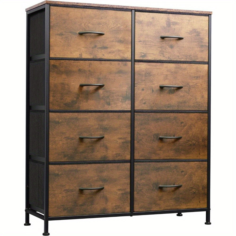 Tall Dresser with 8 Drawers, Storage Tower with Fabric Bins, Double Dresser, Chest of Drawers for Closet, Living Room, Hallway, Charcoal Black