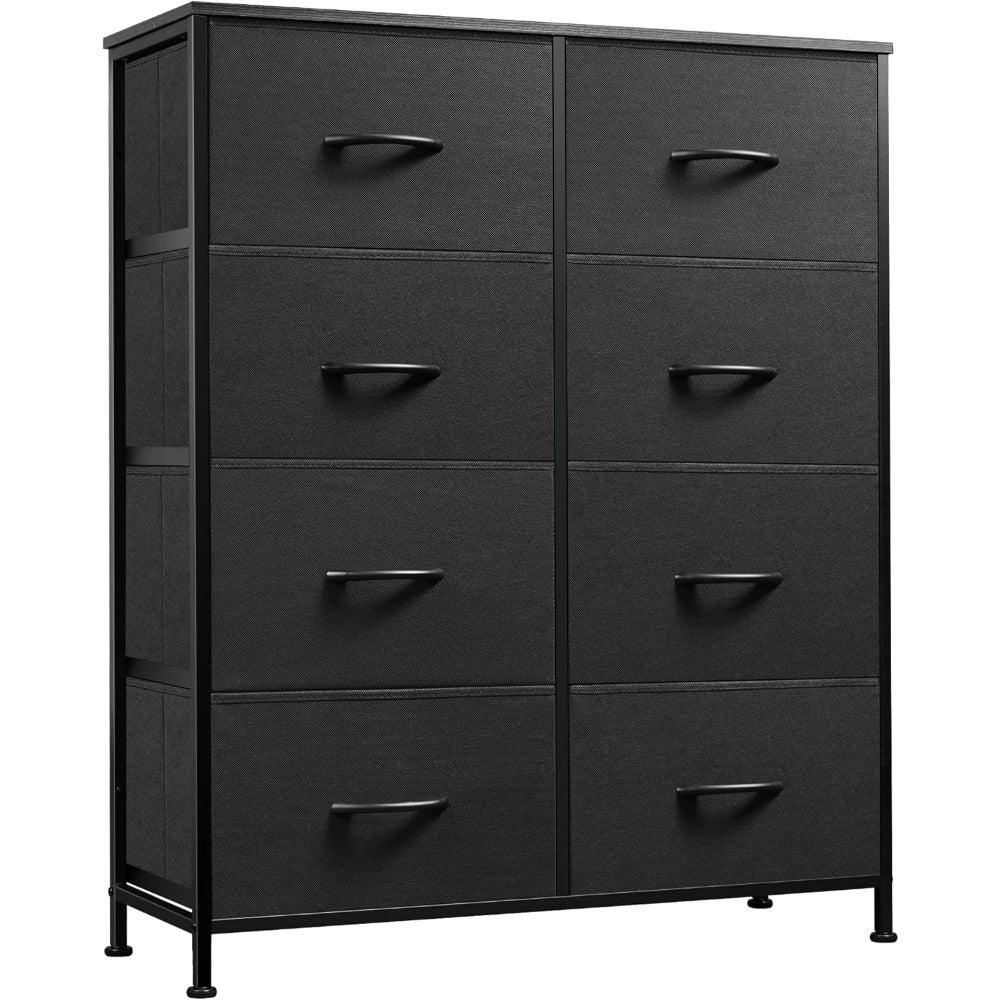 Tall Dresser with 8 Drawers, Storage Tower with Fabric Bins, Double Dresser, Chest of Drawers for Closet, Living Room, Hallway, Charcoal Black