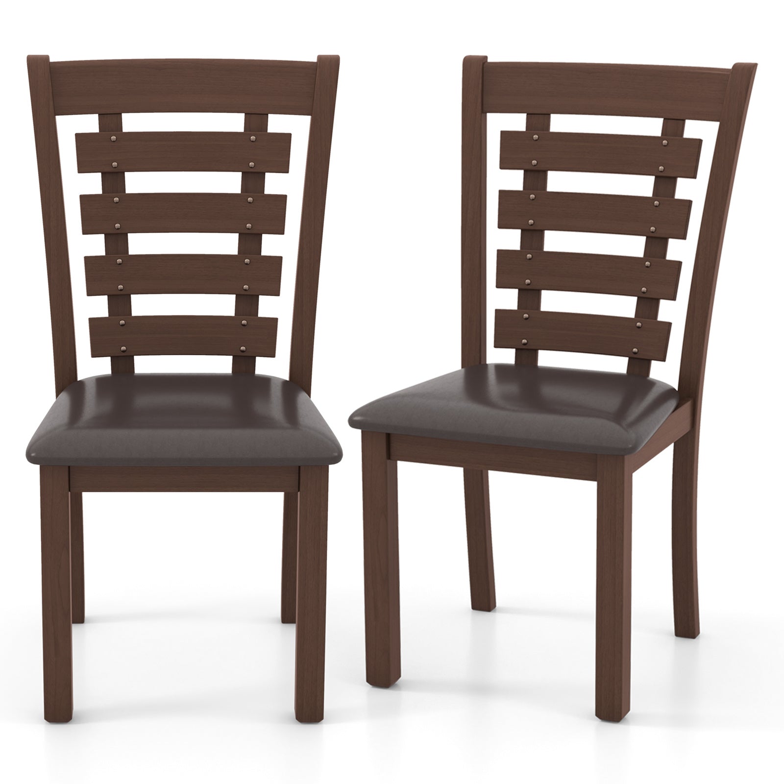 Wooden Dining Chairs Set of 2 with Upholstered Seat & Rubber High Back Brown