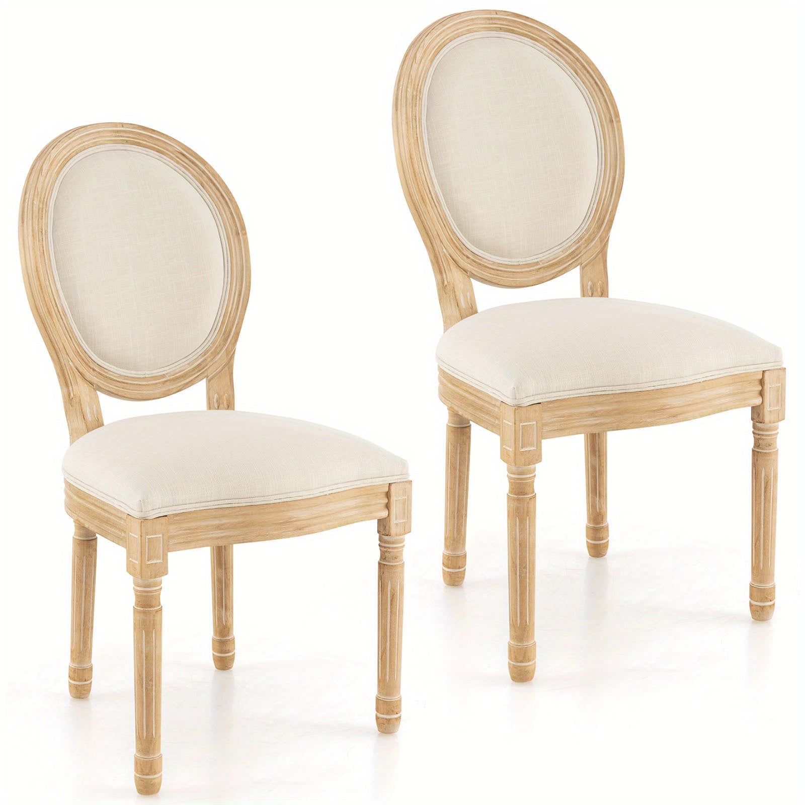 Upholstered Dining Chair Set of 2 Home French-Style Armless w/ Sponge Padded Seat - Beige - Dining Chairs Westberry