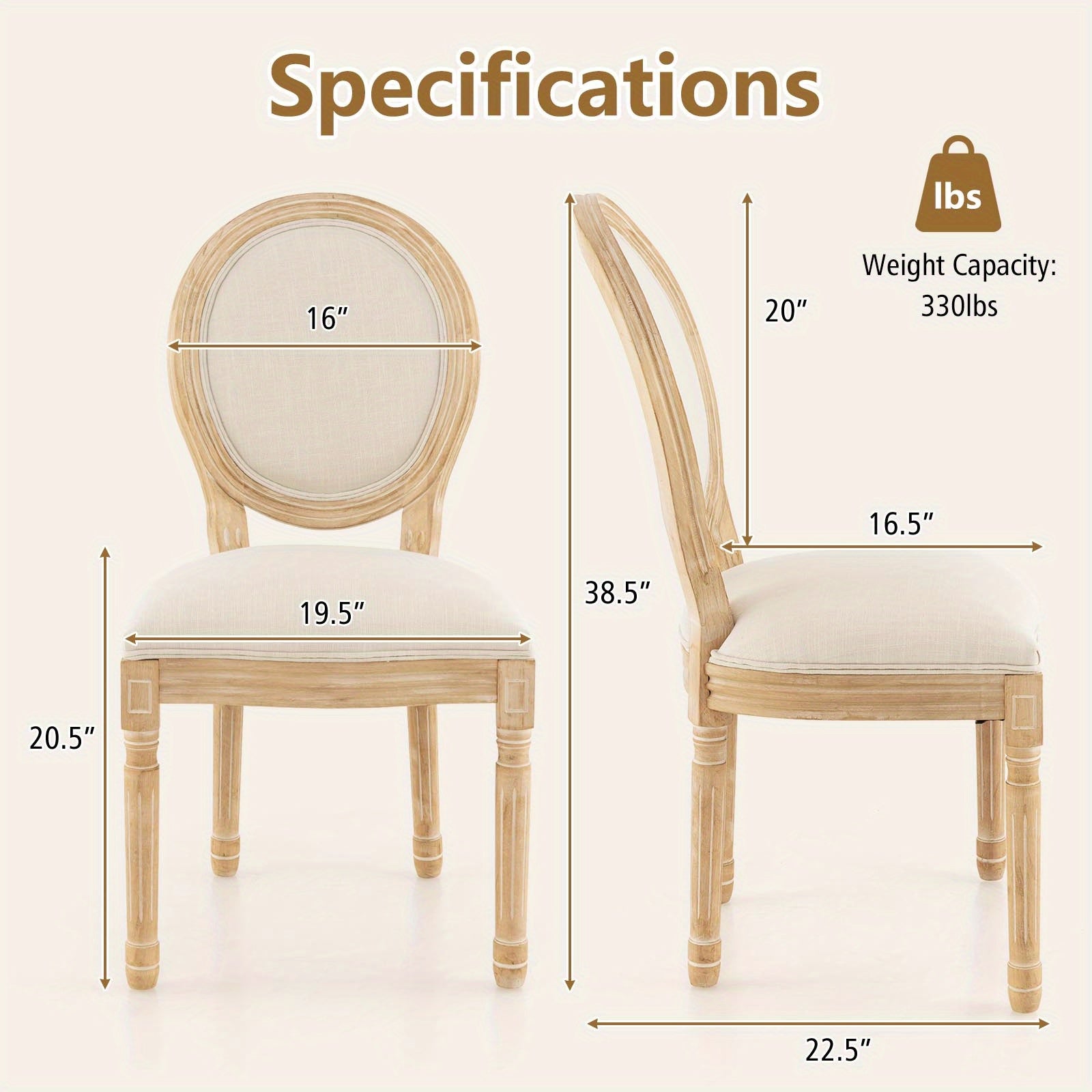 Upholstered Dining Chair Set of 2 Home French-Style Armless w/ Sponge Padded Seat - Beige - Dining Chairs Westberry