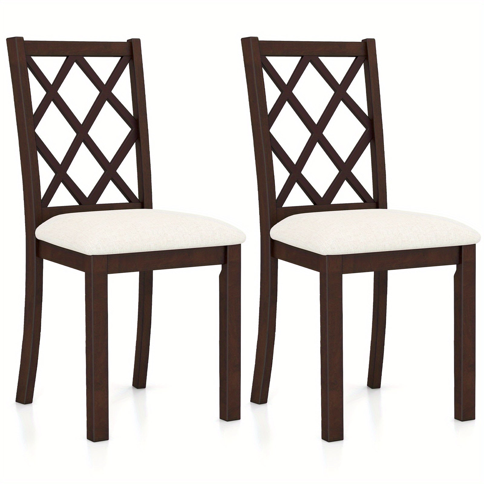 Set of 2 Dining Chairs Wood Kitchen Side Chair w/ Inclined Backrest Cherry Brown