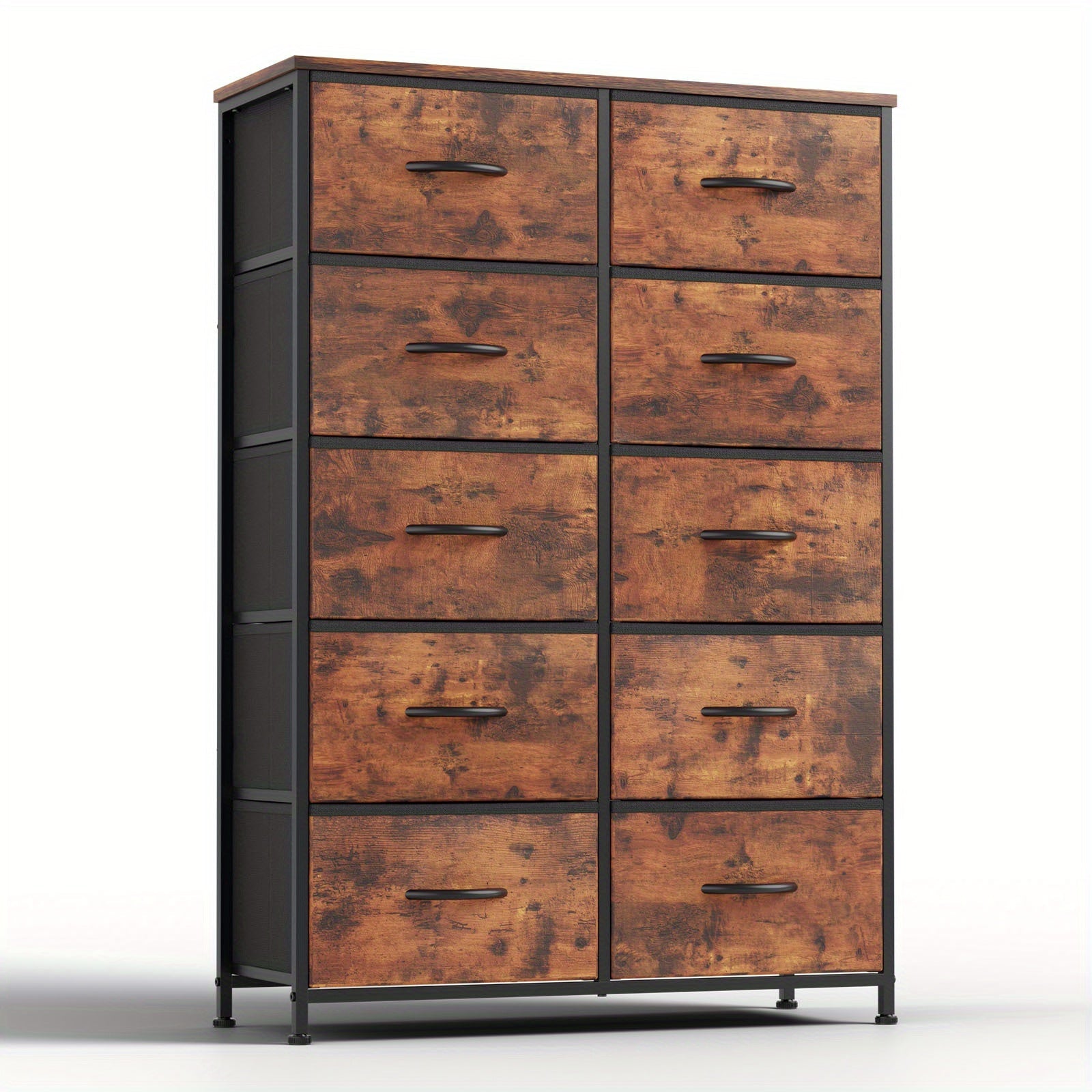 Dresser for Bedroom with 10 Fabric Drawers Tall Chest Organizer Units for Clothing Closet Storage Tower with Cabinet