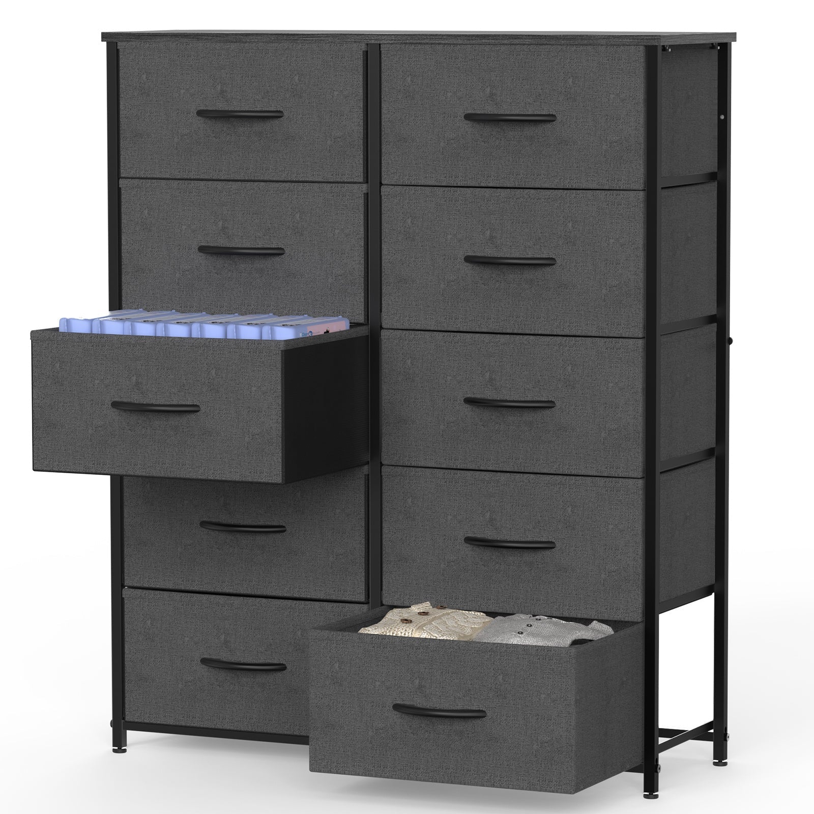 Dresser for Bedroom with 10 Fabric Drawers Tall Chest Organizer Units for Clothing Closet Storage Tower with Cabinet