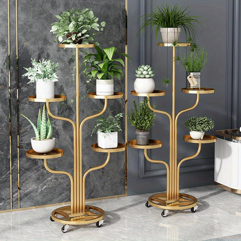 5-Tier Metal Plant Stand with Deep Tray - Heavy Duty, Easy-Move Wheels, Ideal for Indoor & Outdoor Plants, Office & Garden Decor