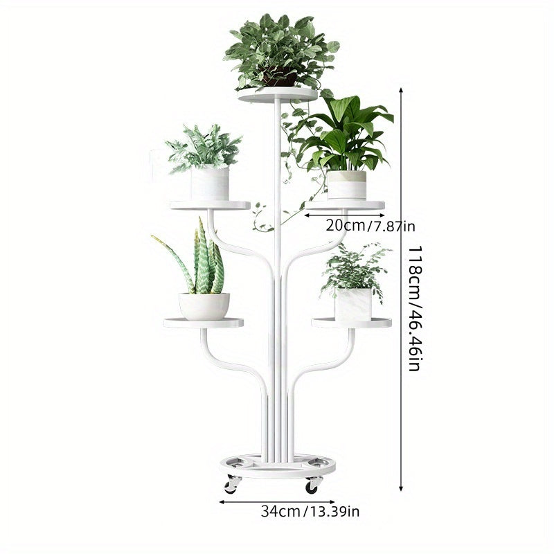 5-Tier Metal Plant Stand with Deep Tray - Heavy Duty, Easy-Move Wheels, Ideal for Indoor & Outdoor Plants, Office & Garden Decor