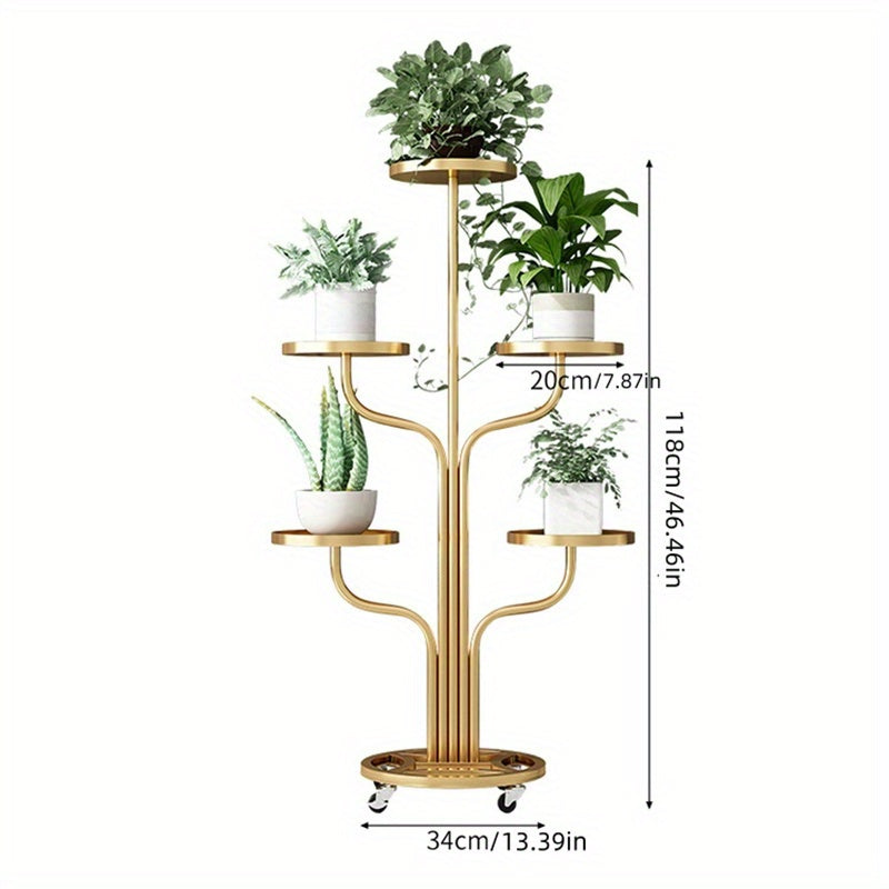 5-Tier Metal Plant Stand with Deep Tray - Heavy Duty, Easy-Move Wheels, Ideal for Indoor & Outdoor Plants, Office & Garden Decor