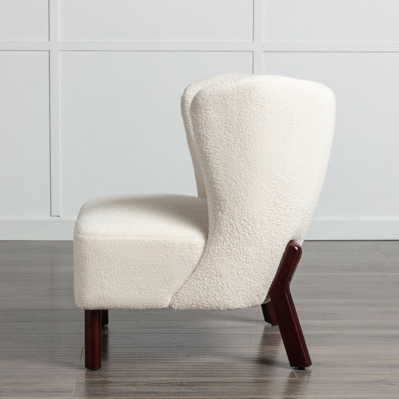 Accent Chair, Upholstered Armless Chair Lambskin Sherpa Single Sofa Chair with Wooden Legs, Modern Reading Chair for Living Room Bedroom Small Spaces Apartment, Cream