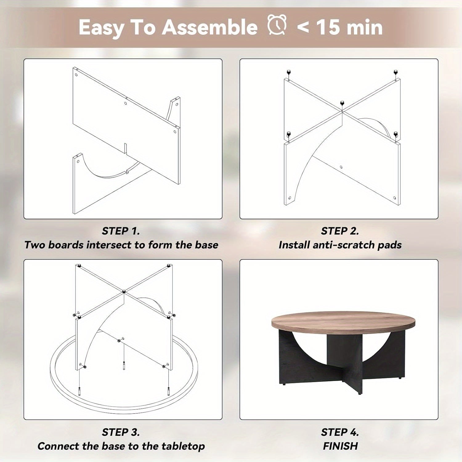Round Coffee Table,89cm Center Table for Living Room Modern Circle Retro Accent Table with Drawer Sofa Side Table