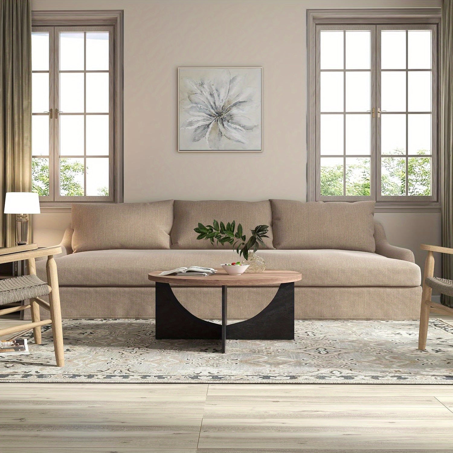 Round Coffee Table,89cm Center Table for Living Room Modern Circle Retro Accent Table with Drawer Sofa Side Table