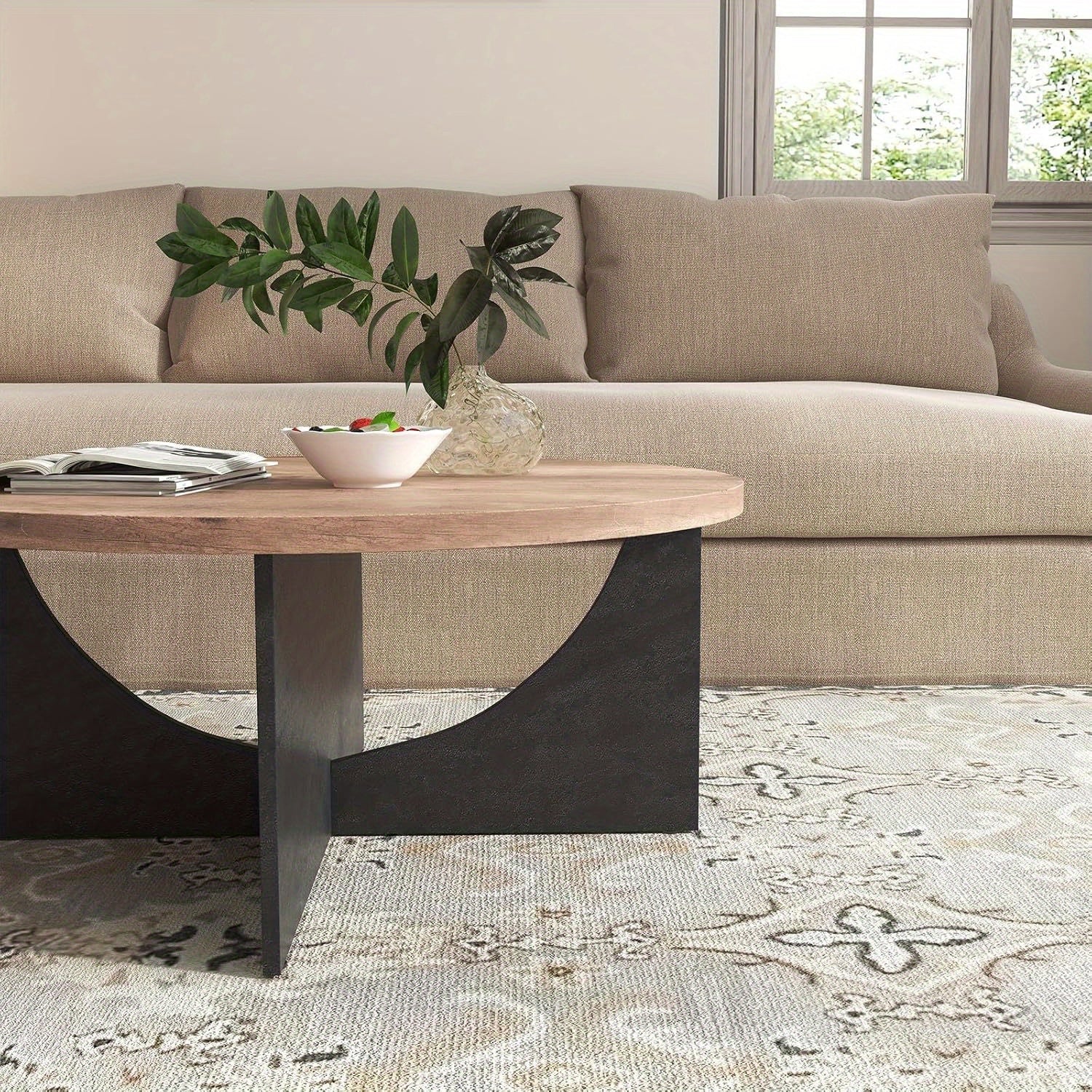 Round Coffee Table,89cm Center Table for Living Room Modern Circle Retro Accent Table with Drawer Sofa Side Table