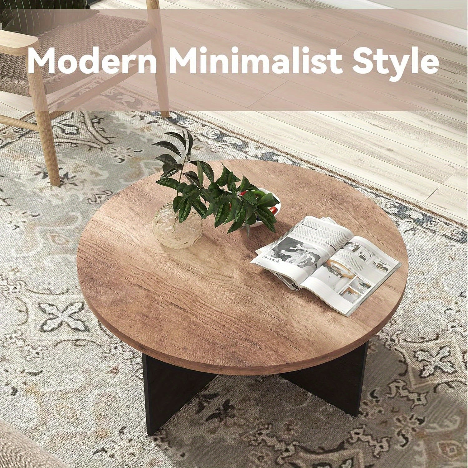 Round Coffee Table,89cm Center Table for Living Room Modern Circle Retro Accent Table with Drawer Sofa Side Table