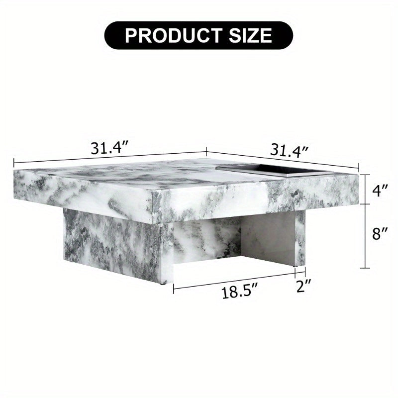 Modern Practical Coffee Table in Black and White Imitation Marble Pattern. Ideal for Living Room, Bedroom and Office. Sturdy Construction, Stylish Design. 31.4"* 31.4"* 12". Adds Elegance and Natural Fashion to Your Space.