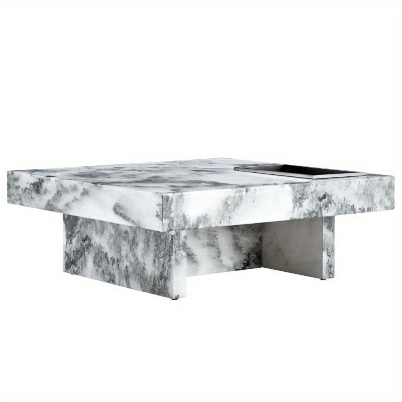 Modern Practical Coffee Table in Black and White Imitation Marble Pattern. Ideal for Living Room, Bedroom and Office. Sturdy Construction, Stylish Design. 31.4"* 31.4"* 12". Adds Elegance and Natural Fashion to Your Space.