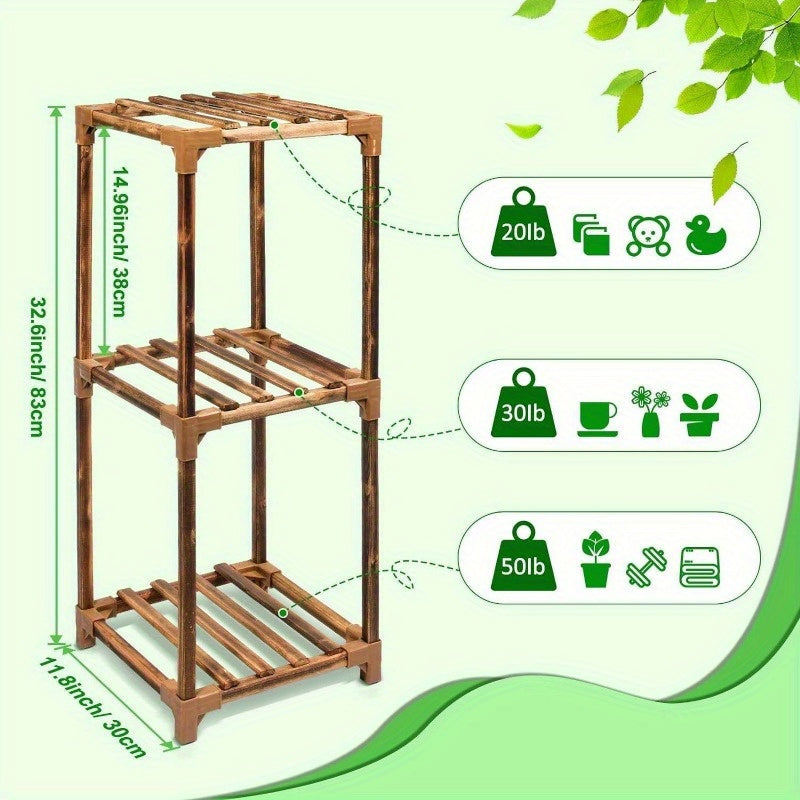 1 pieces of wooden indoor plant stands, 3-tier tall plant stand pot display shelf for outdoor use, small space corner living room garden.