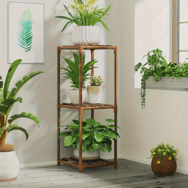 1 pieces of wooden indoor plant stands, 3-tier tall plant stand pot display shelf for outdoor use, small space corner living room garden.