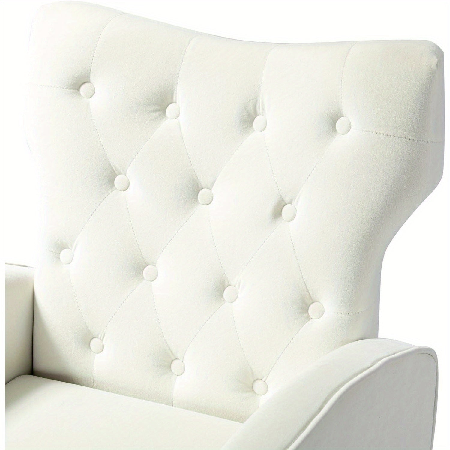 Modern Wingback Velvet Accent Chair, Button Tufted Comfy Armchair with Golden Legs, Upholstered Sofa Chair for Living Room Bedroom, Ivory