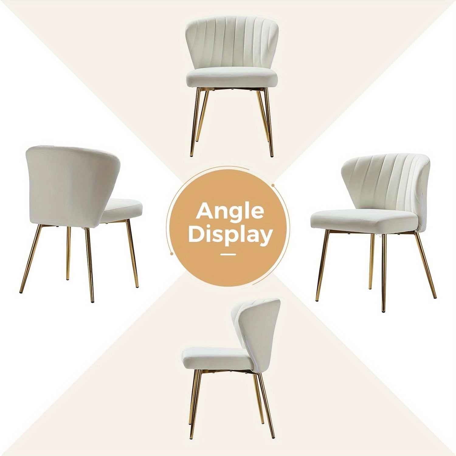 Velvet Dining Chair Modern Small Vanity Chair with Back Metal Legs Elegant Tufted Armless Accent Chair Living Room Upholstered Cute Side Chair for Bedroom Beauty Room-Ivory